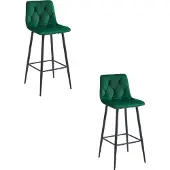 Leobert Tabouret De Bar - - Nado - Velours Vert Foncé/Pieds Noirs - Lot De 2