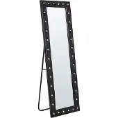 Beliani Miroir de sol en simili cuir noir 50 x 150 cm avec pied verre acrylique pierres cadre décoratif décoration murale style glamour