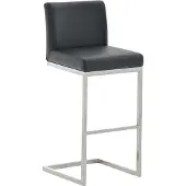 CLP Tabouret de bar Paros avec revêtement en similicuir, repose-pieds en acier inoxydable, charge maximale 240 kg, noir
