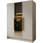 MargaretHadas24 Armoire Goya II 150 cm avec miroir (cachemire, poignées dorées)