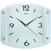 AMS 5938 Horloge murale radio analogique argentée moderne avec verre et aluminium
