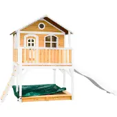 Axi Marc Maison Enfant Avec Bac À Sable & Toboggan Blanc | Aire De Jeux Pour L'Extérieur En Marron & Blanc | Maisonnette / Cabane De Jeu En Bois