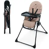 Kinderkraft Chaise haute BINCI - Pliable, ultralégère (5 kg), plateau réglable sur 3 positions avec porte-gobelet, harnais 5 points, beige