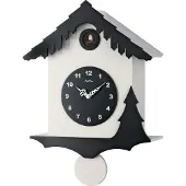 AMS 7391 Coucou Horloge murale Quartz avec pendule moderne noir blanc