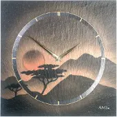 AMS 9515 Horloge murale à quartz Ardoise naturelle Horloge en ardoise terracotta