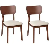 Beliani Lot de 2 chaises de salle à manger beige clair en bois d'hévéa assise rembourrée en polyester bois foncé