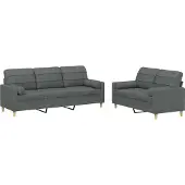 vidaXL Ensemble de canapés 2 pièces avec coussins Tissu gris foncé
