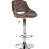 CLP Tabouret de bar Milet, revêtement en velours, réglable en hauteur, pivotant, avec dossier, couleur marron, piètement chromé