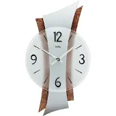 AMS 9401 Horloge murale à quartz moderne argenté courbé bois avec métal et verre
