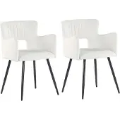 Beliani Lot de 2 chaises en velours blanc crème avec accoudoirs en forme dossier matelassé pieds en métal noir