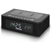 Lenco Radio-réveil CR-580, Bluetooth, Chargement sans fil du téléphone portable, Couleur : noir