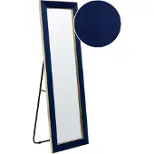 Beliani Miroir de sol velours bleu 50 x 150 cm avec pied Cadre décoratif Décoration murale glamour
