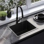REA Évier En Acier Leo 50 Black avec robinet de cuisine