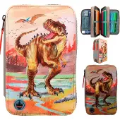 Dino World 12381 Trousse à crayons à 3 compartiments LED marron kaki