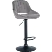 CLP Tabouret de bar Milet, revêtement en velours, réglable en hauteur, pivotant, avec dossier, gris foncé, piètement noir