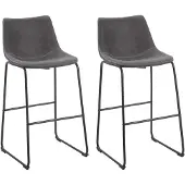 Beliani Ensemble de 2 tabourets de bar Recouvrement en tissu gris foncé Pieds en métal noir Repose-pieds industriel