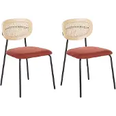Beliani Lot de 2 chaises de salle à manger revêtement polyester orange rotin naturel avec tressage viennois pieds en métal noir sans accoudoirs