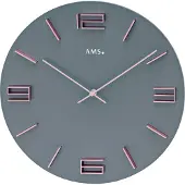AMS 9590 Horloge murale à quartz analogique grise avec rose