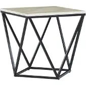 Beliani Table basse glamour 50 x 50 cm en métal noir effet marbre beige