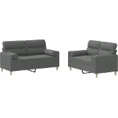 vidaXL Ensemble de canapés 2 pièces avec coussins Tissu gris foncé