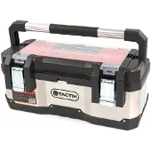 Tactix Caisse à outils professionnelle en acier inoxydable avec bacs de rangement amovibles