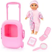 Bayer Design 92805AC Poupée avec trolley et accessoires, set de jeu, accessoires pour poupées, valise à fermer et à tirer