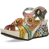 LAURA VITA Sandales à lanières beige / marron / menthe / mandarine