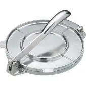 Kitchencraft World of Flavours Presse à tortilla argentée, Presse de métal pour utilisation comme circulaire Presse de pâte, 20 x 25 cm, boîte de cadeau, 1 pc.