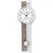 AMS 7440 Horloge murale à quartz avec pendule argentée aspect pierre naturelle Horloge à pendule avec verre