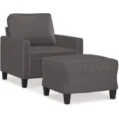 vidaXL Fauteuil avec tabouret Gris 60 cm Similicuir