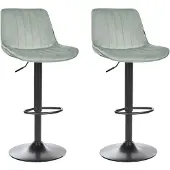 Beliani Lot de 2 chaises de bar vert menthe, velours, réglables en hauteur, pivotantes, avec repose-pieds, style moderne, cuisine, salle à manger