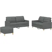 vidaXL Ensemble de canapés 3 pièces avec coussins Tissu gris foncé