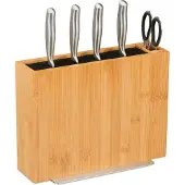 Relaxdays Bloc à couteaux vide, support à couteaux en bambou, universel, rangement pour couteaux avec insert à brosses, naturel/noir