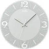 AMS 9571 Horloge murale à quartz analogique grise ronde avec verre silencieuse sans tic-tac