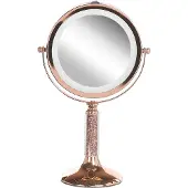 Beliani Miroir cosmétique rose doré métal ø 13 cm rond double face rotatif avec support lumineux LED miroir de table maquillage grossissement 5x