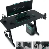 Sense7 Table de jeu Nomad Classic - Bureau 120 x 60 cm avec tapis de souris XXL - Table d'ordinateur, bureau PC, bureau pour gamers, table pour gamers, gestion des câbles, noir