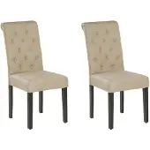 Beliani Ensemble de 2 chaises rembourrées beiges avec pieds en bois noir pour salle à manger de style glamour
