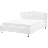 Beliani Lit Cuir éco blanc 140 x 200 cm avec tête de lit décorative avec cristaux et clous