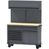 HBM établi mobile 136 cm avec 7 tiroirs et armoire supérieure, gris