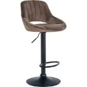 CLP Tabouret de bar Milet, revêtement en velours, réglable en hauteur, pivotant, avec dossier, couleur marron, piètement noir