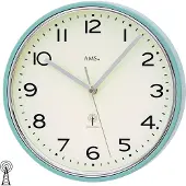 AMS 5508 Horloge murale radio analogique argentée turquoise ronde