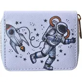 Juleeze JZWA0216 Portefeuille blanc et gris 11 x 9 cm en polyuréthane, motif fusée et astronautes