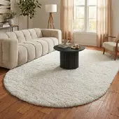 NATURL. Tapis shaggy ovale - Blaze Blanc | 160x230 cm | Ovale | Pile haute