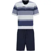 Hajo Pyjama court bleu marine / bleu-gris / bleu foncé / gris