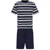 Hajo Pyjama court bleu foncé / gris chiné / vert