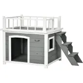 PawHut Niche pour chien avec balcon - Niche surélevée pour petits animaux avec escalier et fenêtre