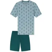 Schiesser Pyjama court bleu clair / émeraude / vert pastel