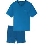 Schiesser Pyjama court 'Comfort Essentials' bleu / bleu roi