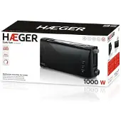 Haeger Dark Sun - Toaster multifonctions avec 1000W - Schlitz extra long, Contrôle du grillage - 6 positions, 3 fonctions : griller, laisser tomber et abréger, Extra Boost pour les petites saucisses