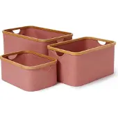 Lumaland Boîtes de rangement avec cadre en bambou - set de 3 - rose